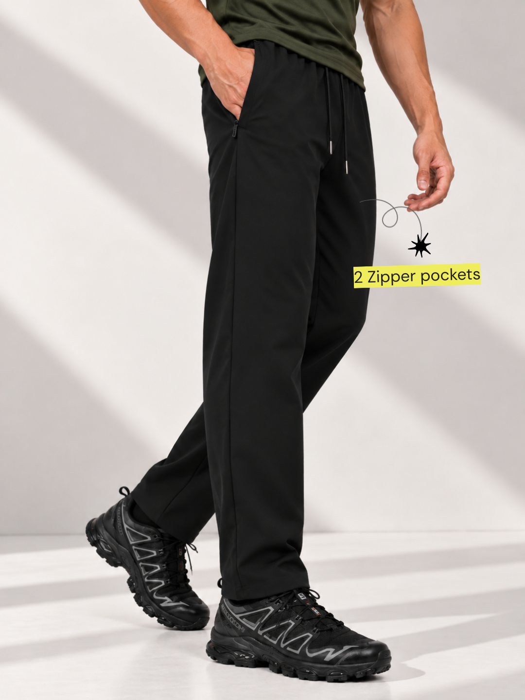 Olive Mens Cuddle Half Sleeve + Black Speedwind Commuter Pants