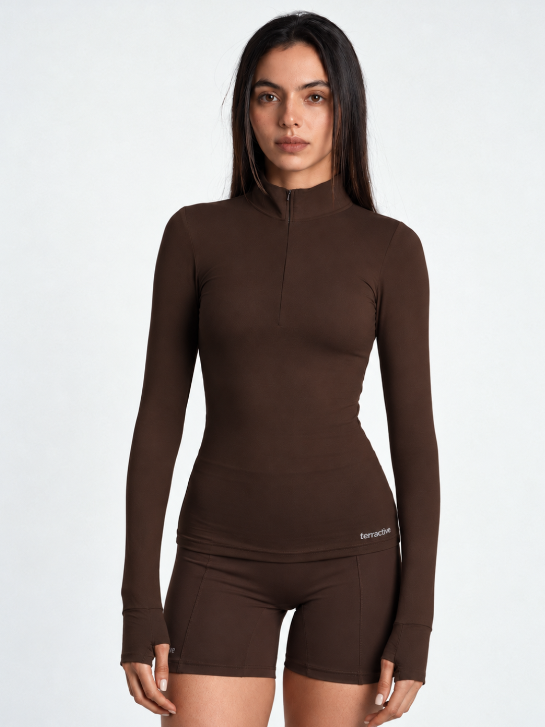Espresso Cuddle Zipper Tee  + Espresso Biker Shorts