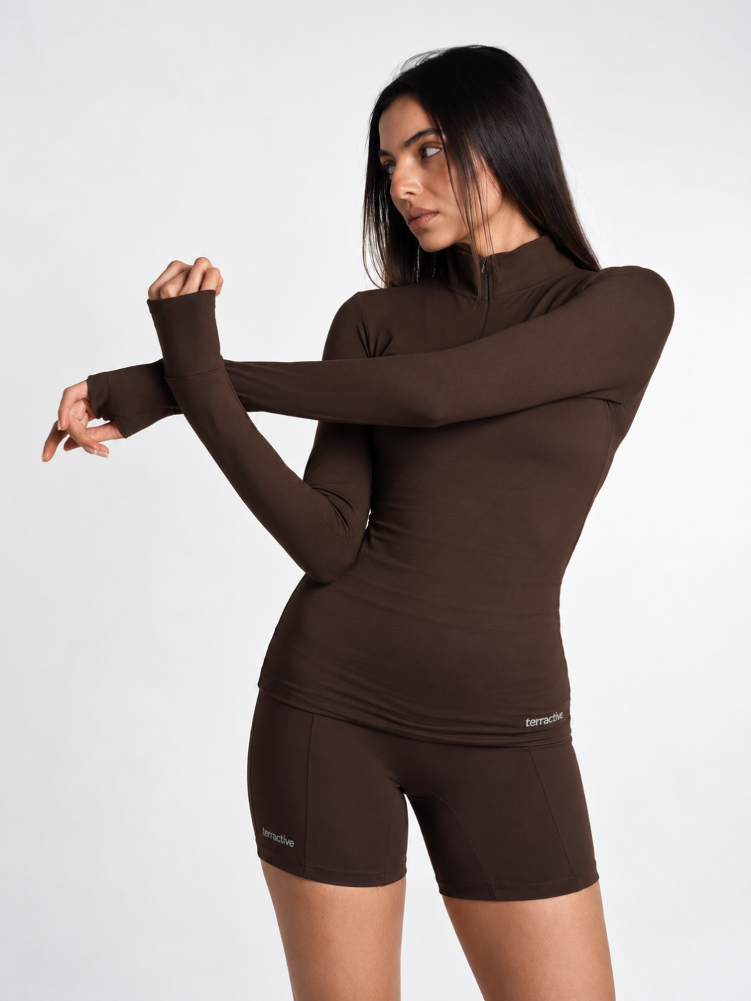 Espresso Cuddle Zipper Tee  + Espresso Biker Shorts
