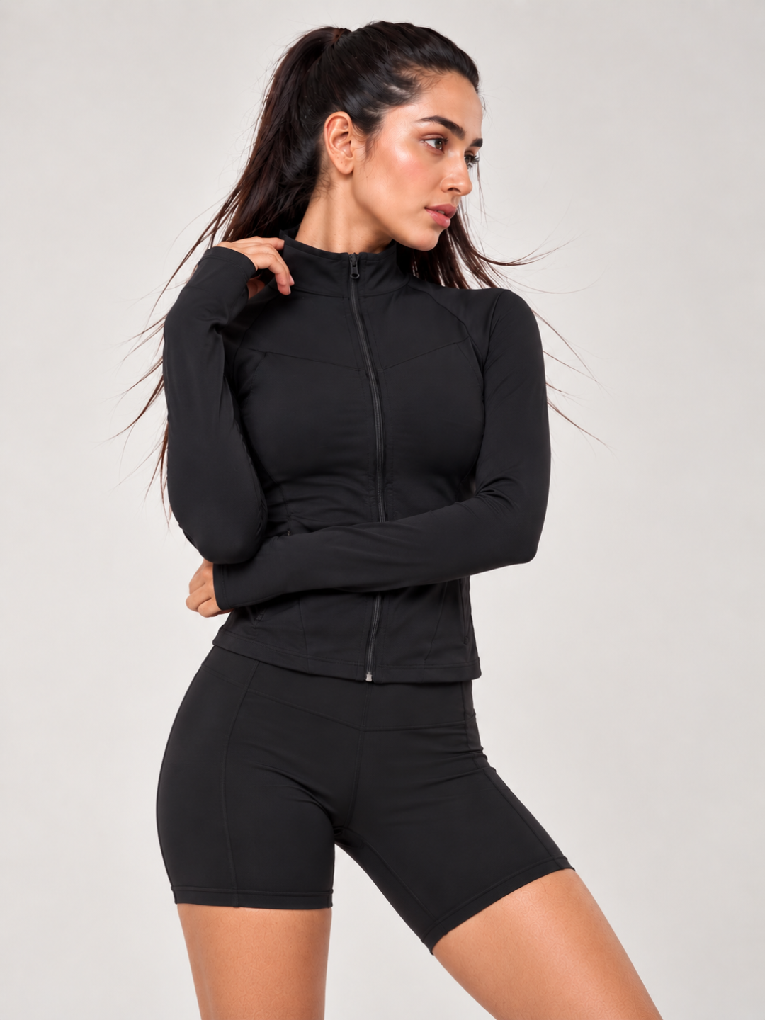 Black Ever-Lux Sculpt Jacket + Black Biker Shorts