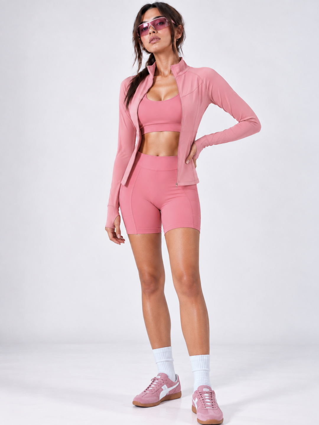Pink Ever-Lux Sculpt Jacket + Hot Pink Biker Shorts