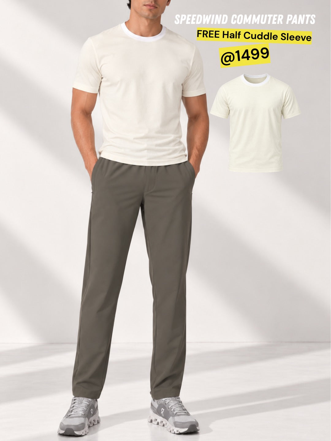 Commuter Pants Short Olive + Free Butter Yellow Mens Half Sleeve