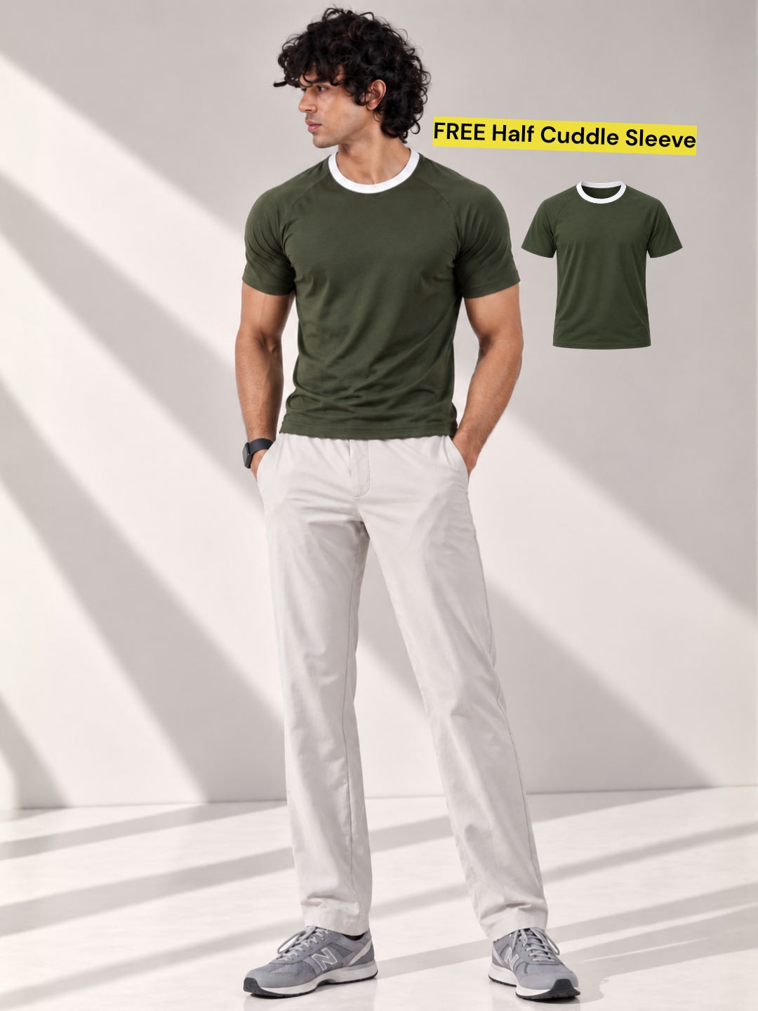 Commuter Pants Short Olive + Free Butter Yellow Mens Half Sleeve