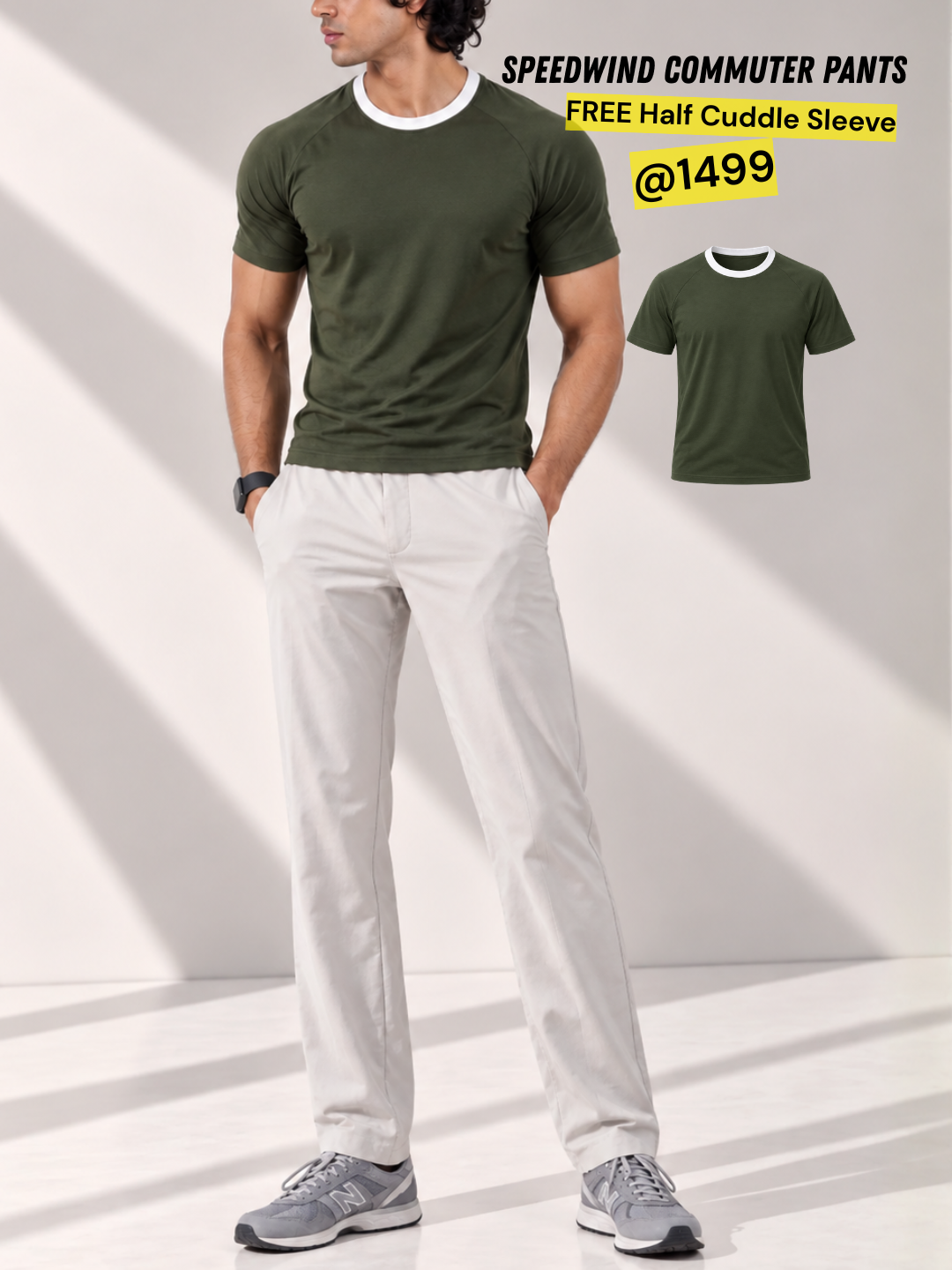 Commuter Pants Short Olive + Free Butter Yellow Mens Half Sleeve